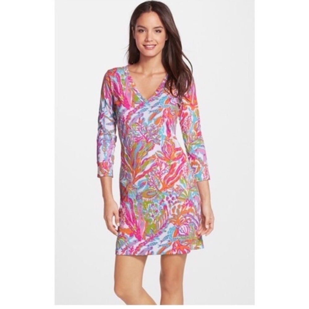 Lily Pulitzer Scuba to Cuba vibrant 3/4 sleeve mini dress vacation resort